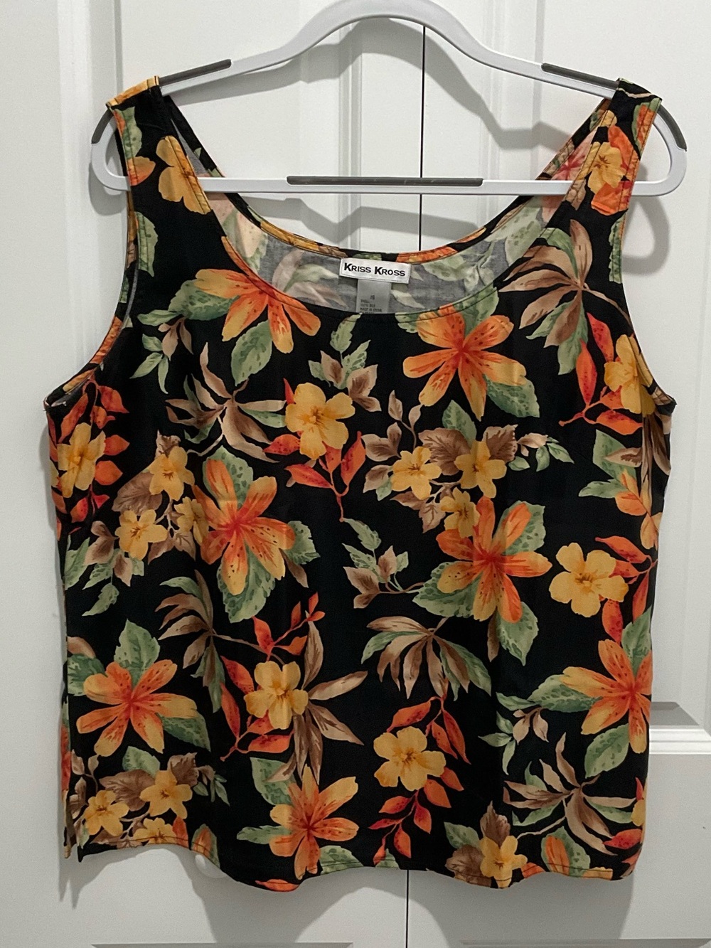 Tank Top SZ 16 Black Multicolor Floral Print Silk VG-XLNT